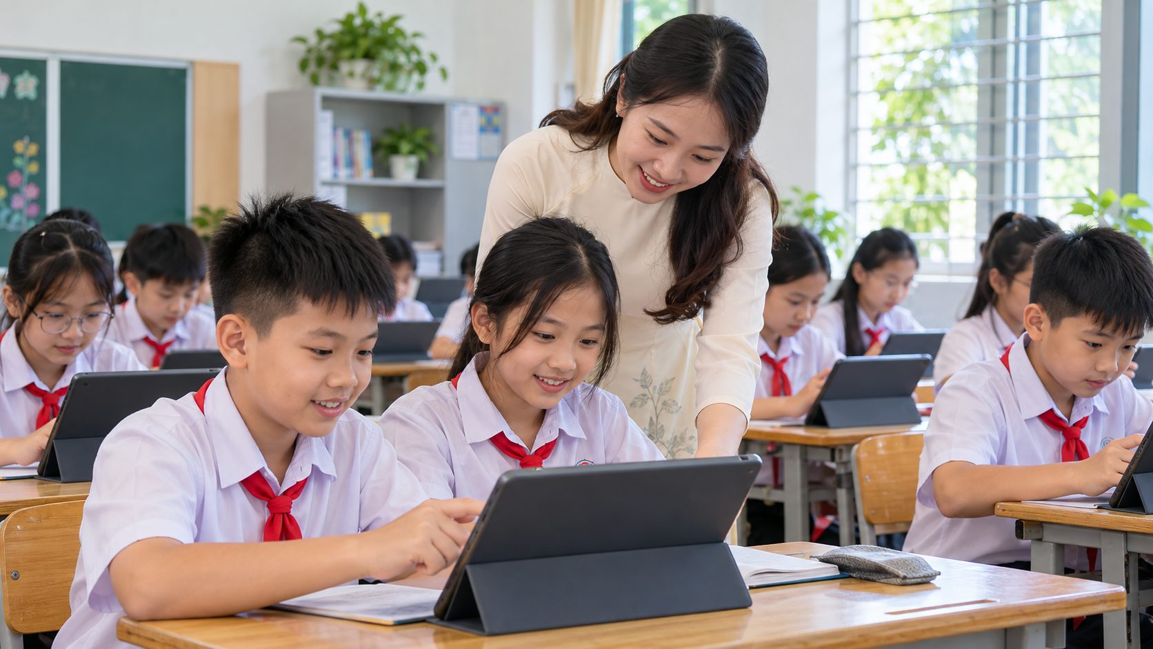 Học sinh học với máy tính bảng